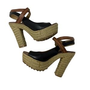 Bakers Black Peep Toe Ankle‎ Strap Espadrille Platform Heel Womens Size 5.5